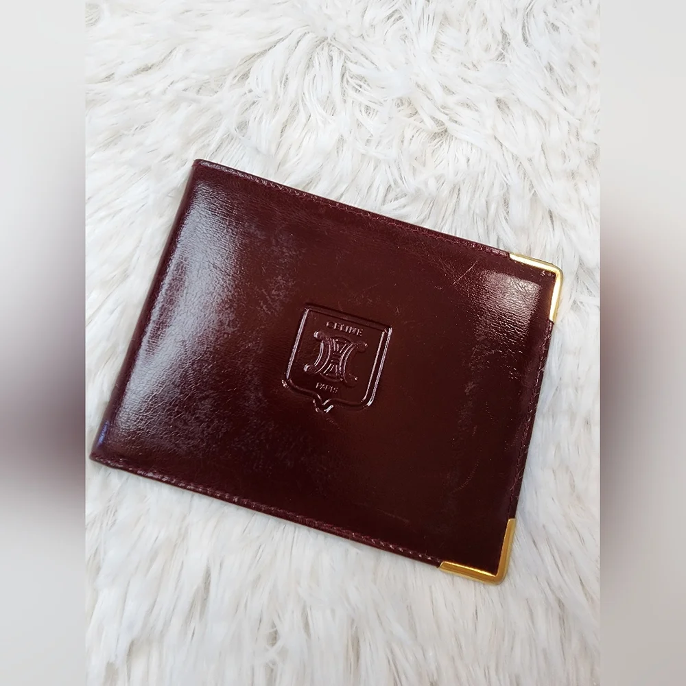 CELINE Burgundy/Red Leather Wallet with Gold Accents - Picture 5 of 15